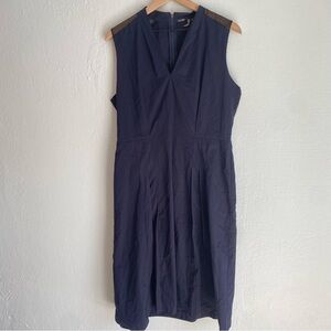 Elie Tahari Navy Sleeveless Midi Dress with mesh shoulders